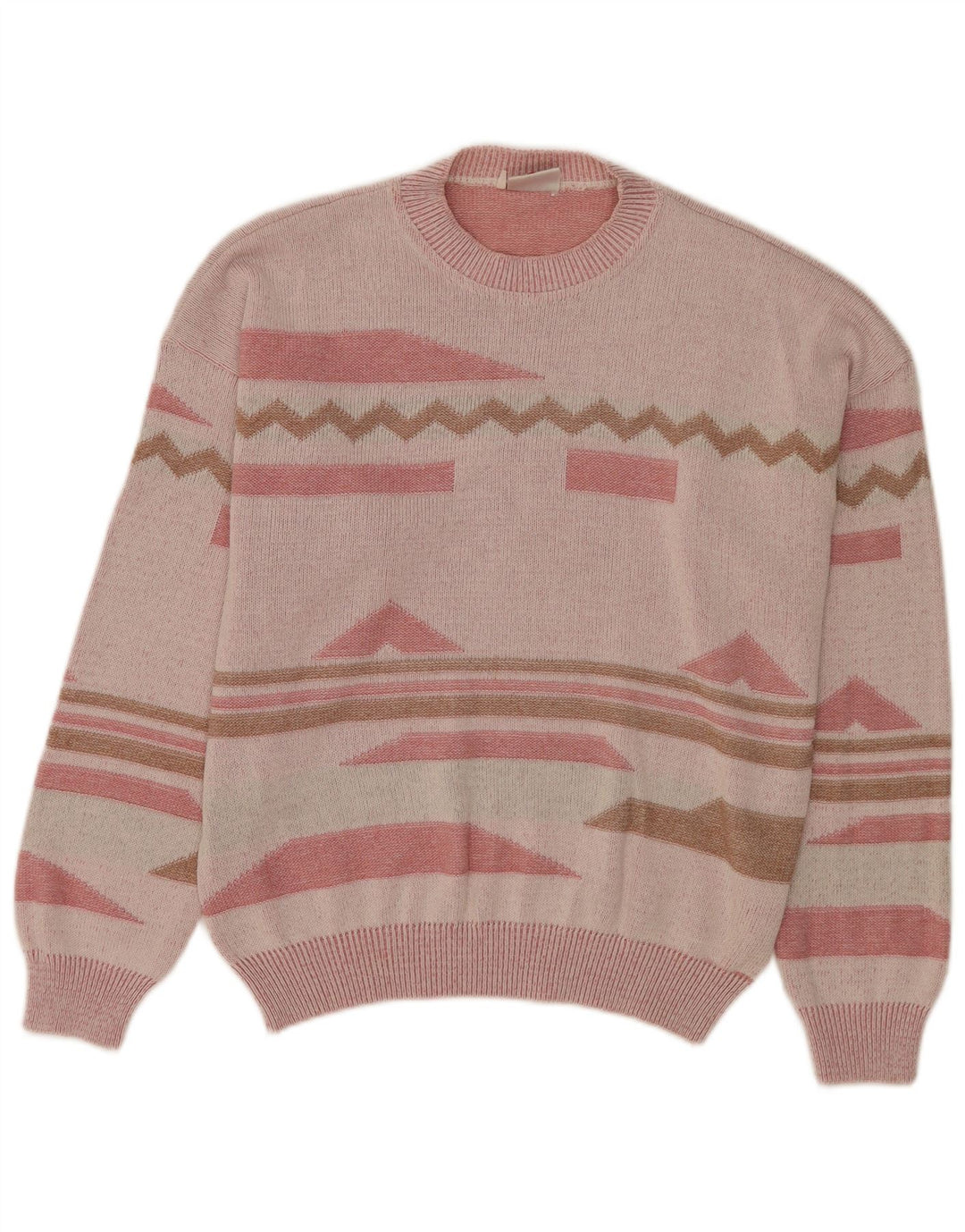 Vintage Ανδρικό πουλόβερ με λαιμόκοψη IT 48/50 Medium Pink Geometric