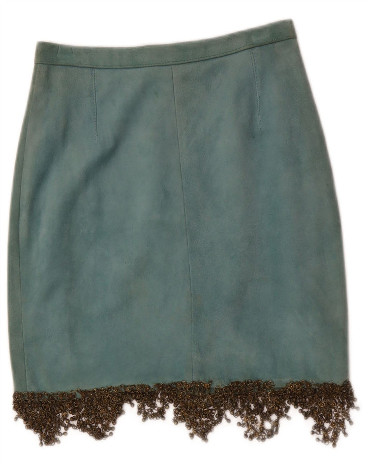Vintage Γυναικεία Suede Φούστα W26 Μικρό Μπλε Δερμάτινο