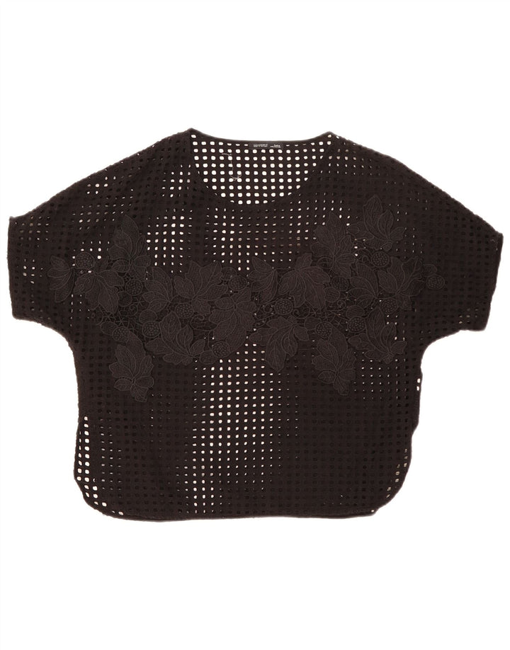 Zara Γυναικεία See Through Μπλούζα Τοπ UK 14 Medium Black Floral