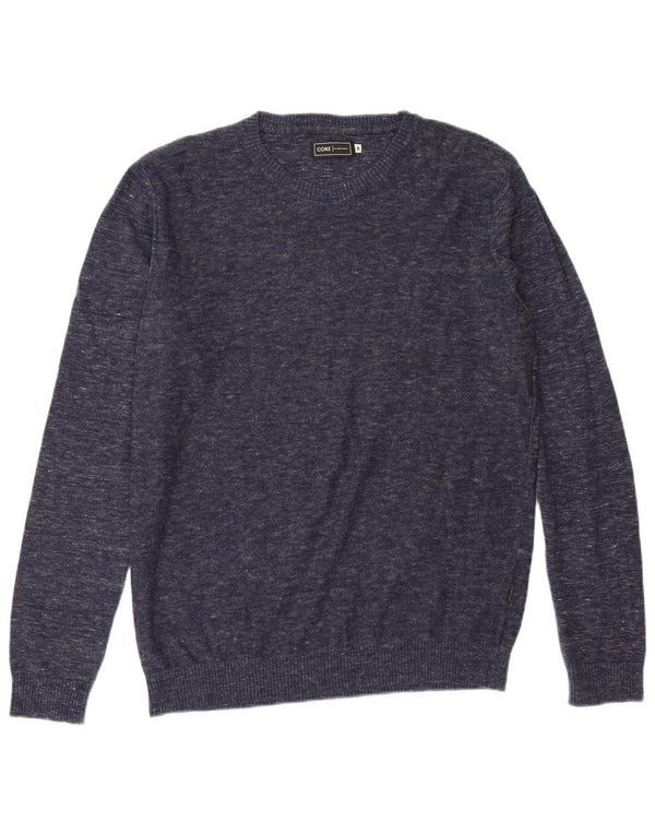 Jack & Jones Mens Crew Neck Jumper Sweater Medium Navy Blue Flecked Cotton