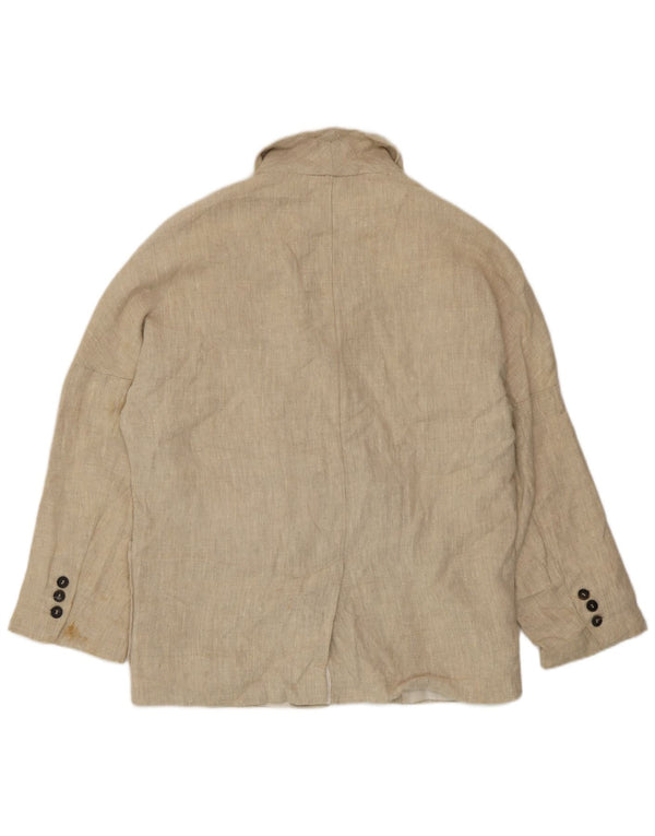 Zara Γυναικείο Μπλέιζερ Διπλό Μπουφάν UK 14 Medium Beige Λινό