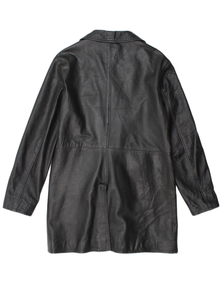 VINTAGE Γυναικείο Δερμάτινο Παλτό UK 18 XL Μαύρο Δερμάτινο