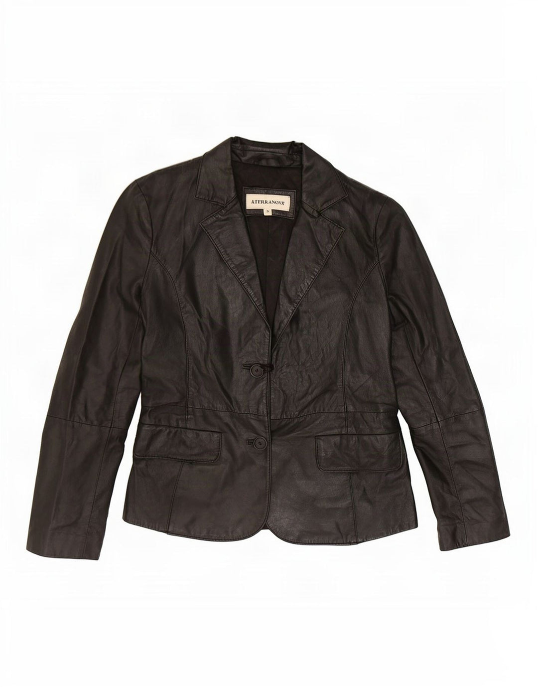 Terranova Γυναικείο Δερμάτινο Μπουφάν UK 10 Small Black με 2 κουμπιά