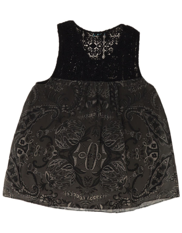 DESIGUAL Womens Sleeveless Graphic Blouse Top UK 18 XL Grey Paisley