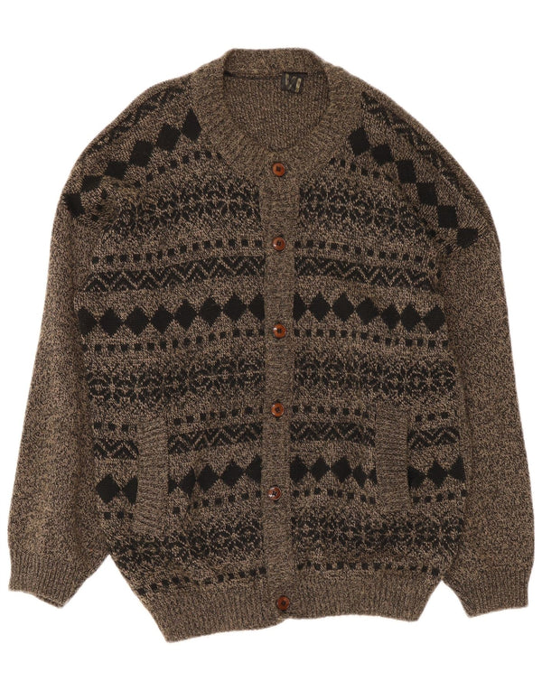 Vintage Mens Cardigan Sweater Large Grey Fair Isle