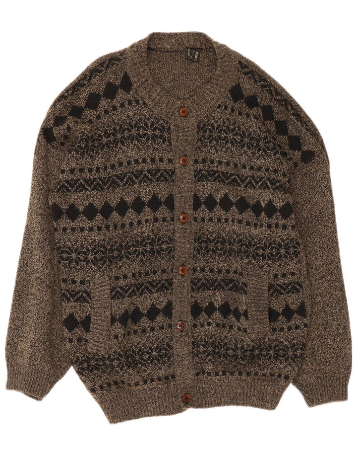 Vintage ανδρικό πουλόβερ ζακέτα Large Grey Fair Isle