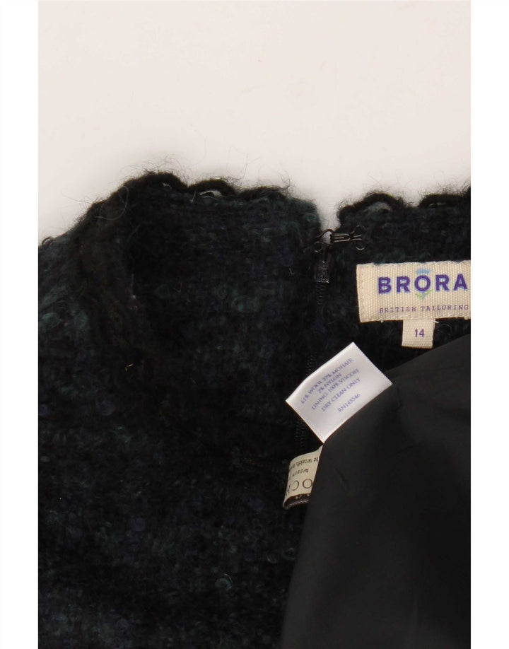 Brora γυναικείο αμάνικο φόρεμα με θήκη UK 14 Μεγάλο μπλε ναυτικό μαλλί Houndstooth