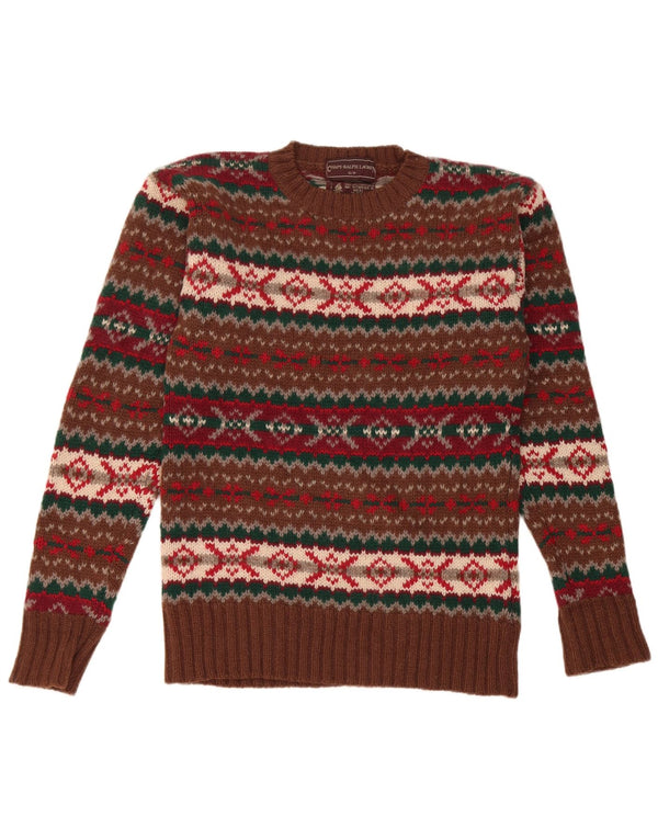 Chaps Ανδρικό πουλόβερ με λαιμόκοψη μικρό καφέ Fair Isle Virgin Wool