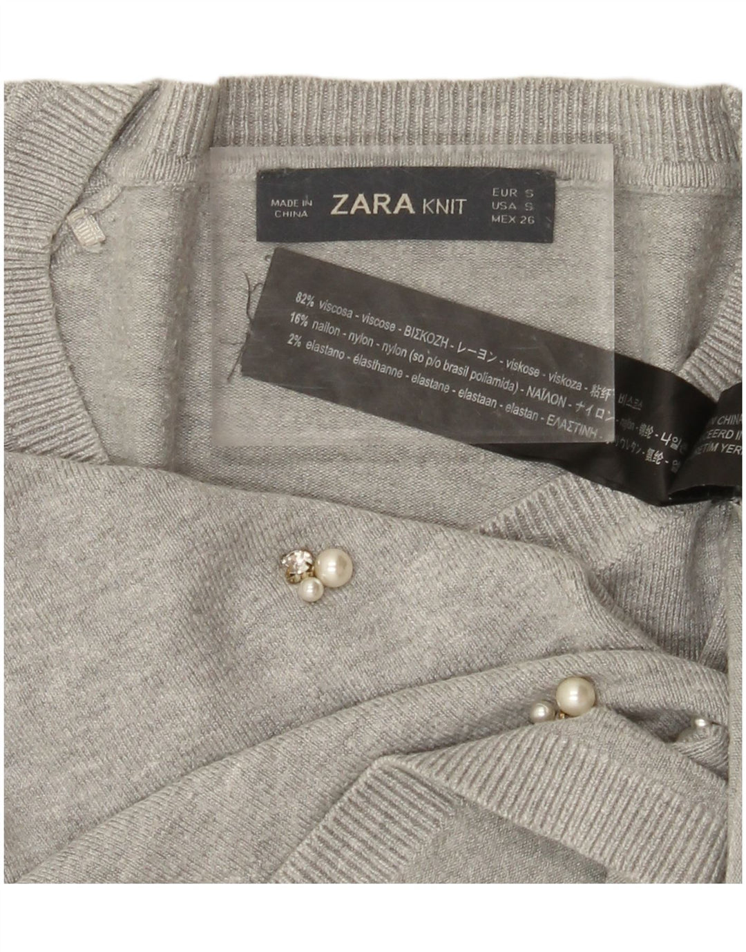 ZARA Γυναικείο 3/4 μανίκι πουλόβερ με λαιμόκοψη UK 10 Small Grey Viscose