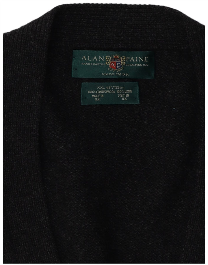 Alan Paine Mens Cardigan Sweater 2XL Grey Lambswool