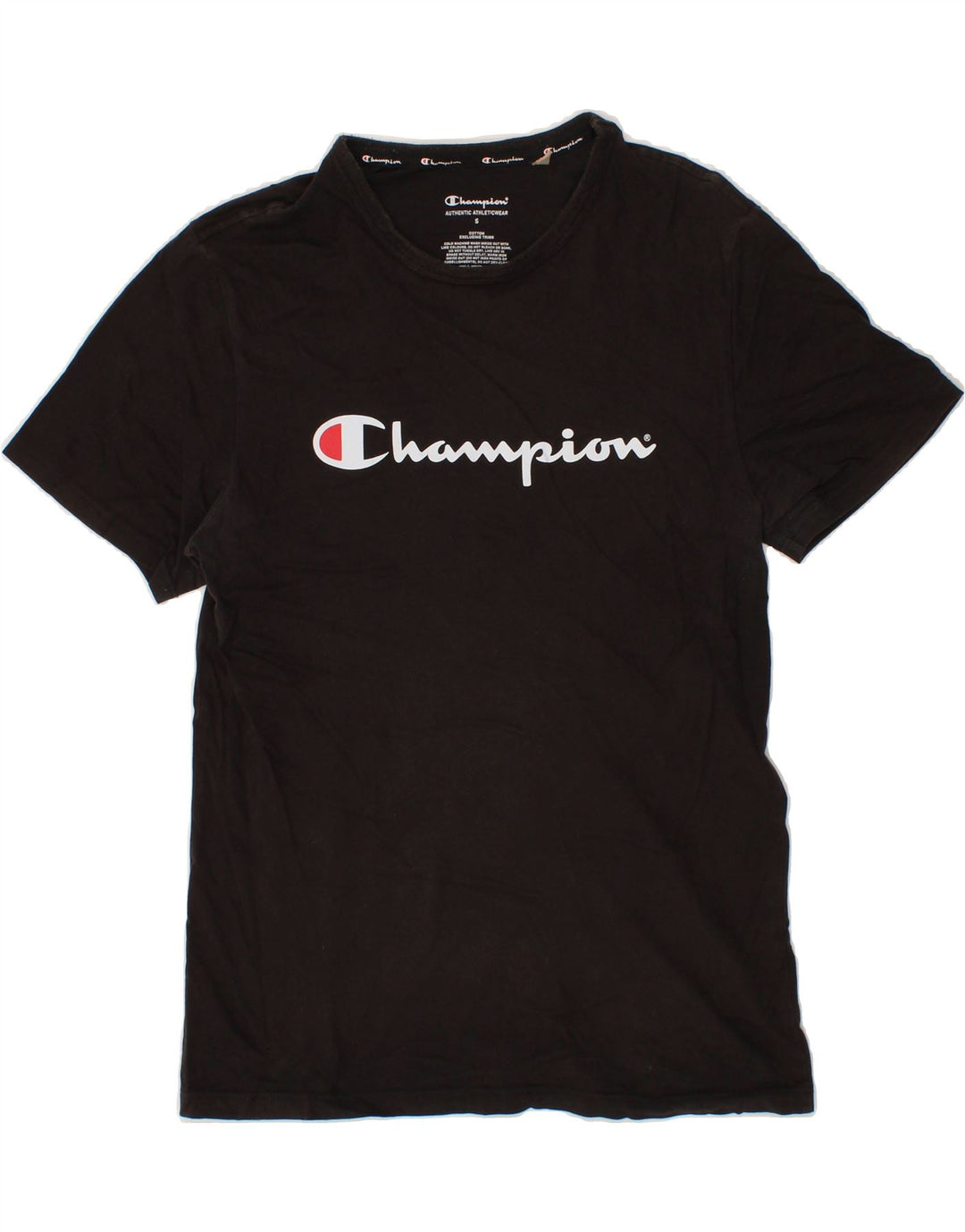 CHAMPION Mens Graphic T-Shirt Top Small Black Cotton Vintage Champion and Second-Hand Champion from Messina Hembry 