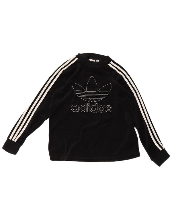 Γυναικείο βελούδινο γραφικό τοπ Adidas μακρυμάνικο UK 12 μεσαίο μαύρο βαμβακερό