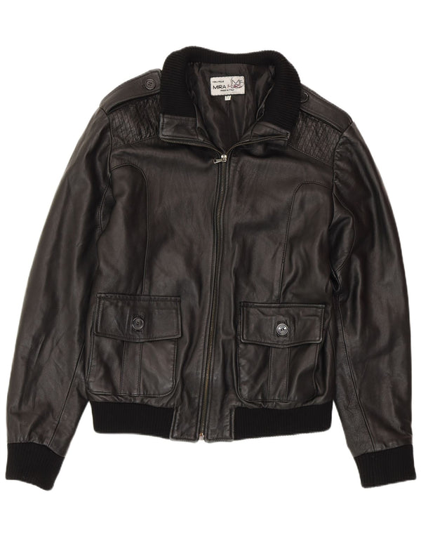 MIRA FURS Ανδρικό Δερμάτινο Στρατιωτικό Μπουφάν IT 52 XL Μαύρο Δερμάτινο