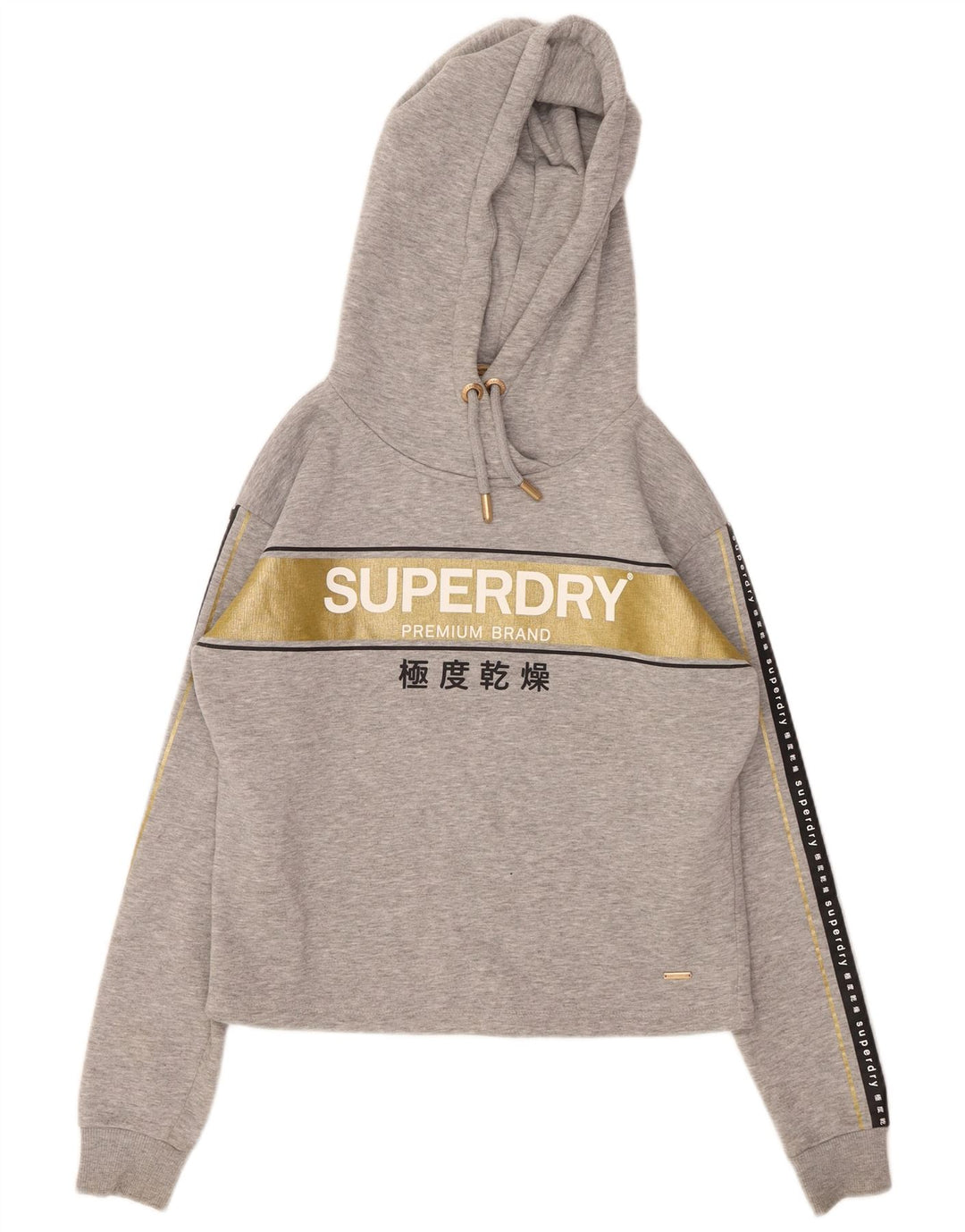 SUPERDRY Γυναικείο υπερμεγέθη Crop Graphic Hoodie Jumper UK 8 Small Grey