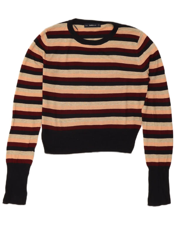 Zara γυναικείο πουλόβερ με λαιμόκοψη Crop UK 10 Small πολύχρωμο ριγέ