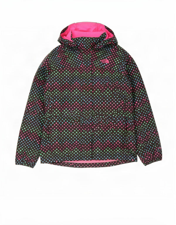 The North Face Girls Hyvent Rain Jacket 14-15 Years XL Black Geometric