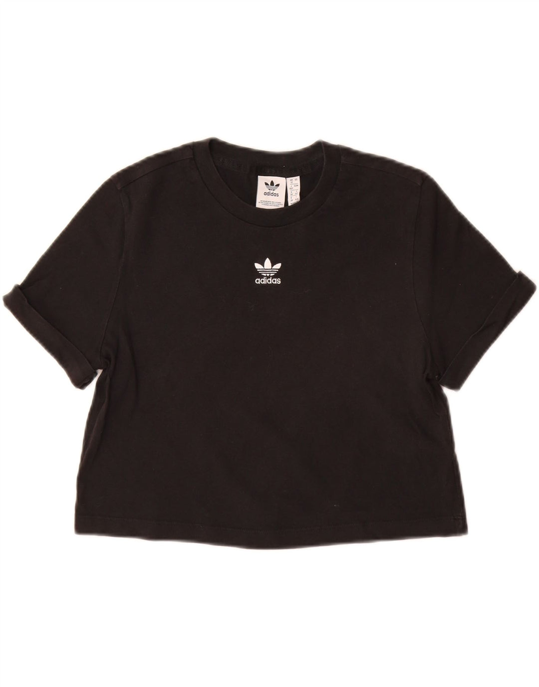 Γυναικείο T-Shirt ADIDAS Crop Top UK 12 Medium Black Cotton