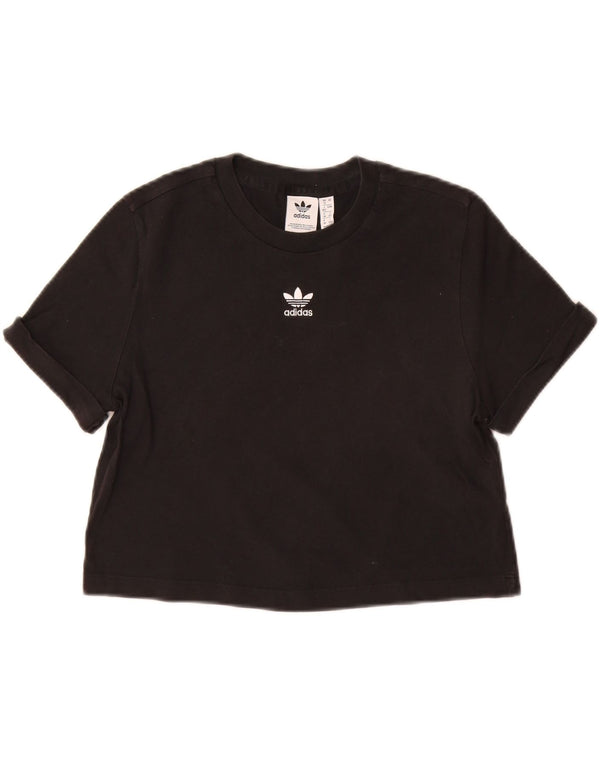 Γυναικείο T-Shirt ADIDAS Crop Top UK 12 Medium Black Cotton