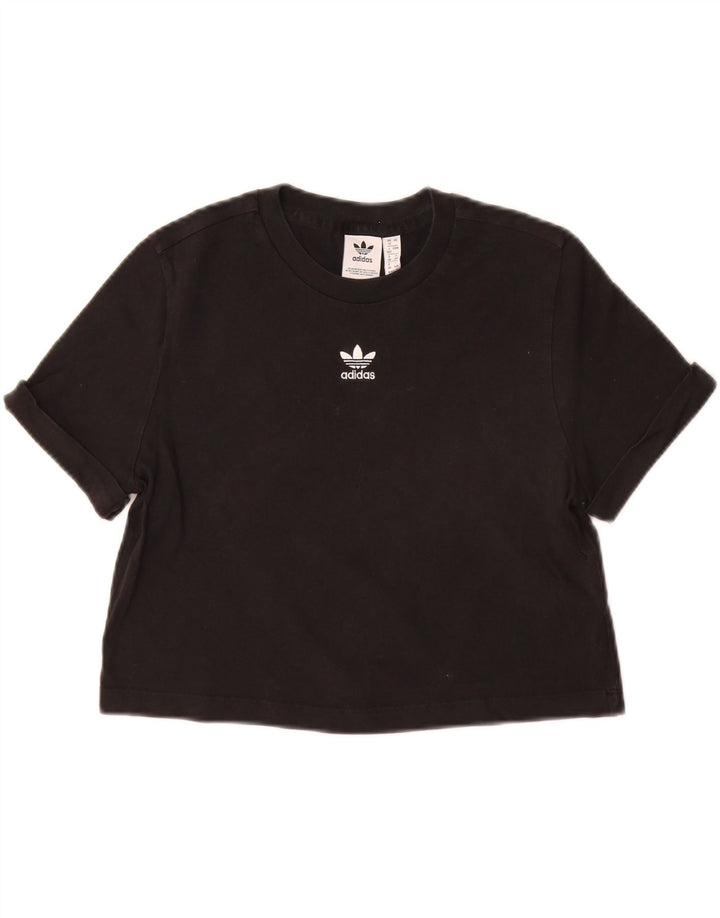 Γυναικείο T-Shirt ADIDAS Crop Top UK 12 Medium Black Cotton