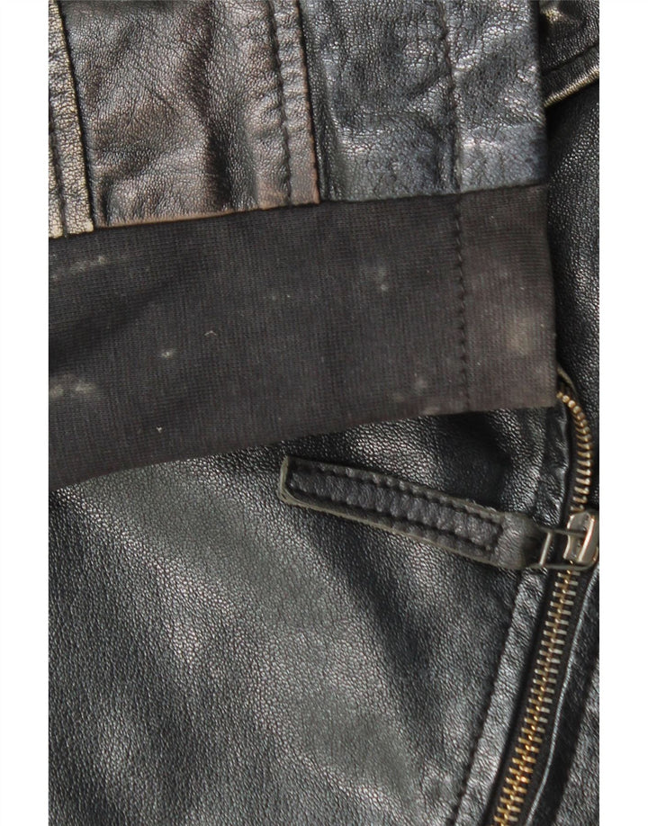 Vintage Γυναικείο Crop Leather Biker Jacket IT 40 Small Black Leather