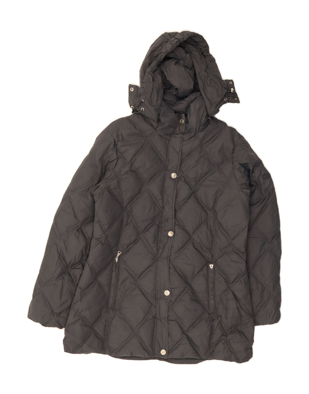 TOMMY HILFIGER Womens Hooded Padded Jacket UK 14 Medium Grey Nylon Vintage Tommy Hilfiger and Second-Hand Tommy Hilfiger from Messina Hembry 