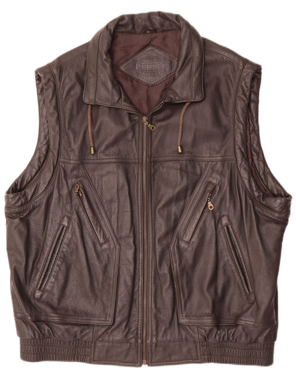 Prince Ανδρικό Δερμάτινο Gilet IT 58 4XL Καφέ