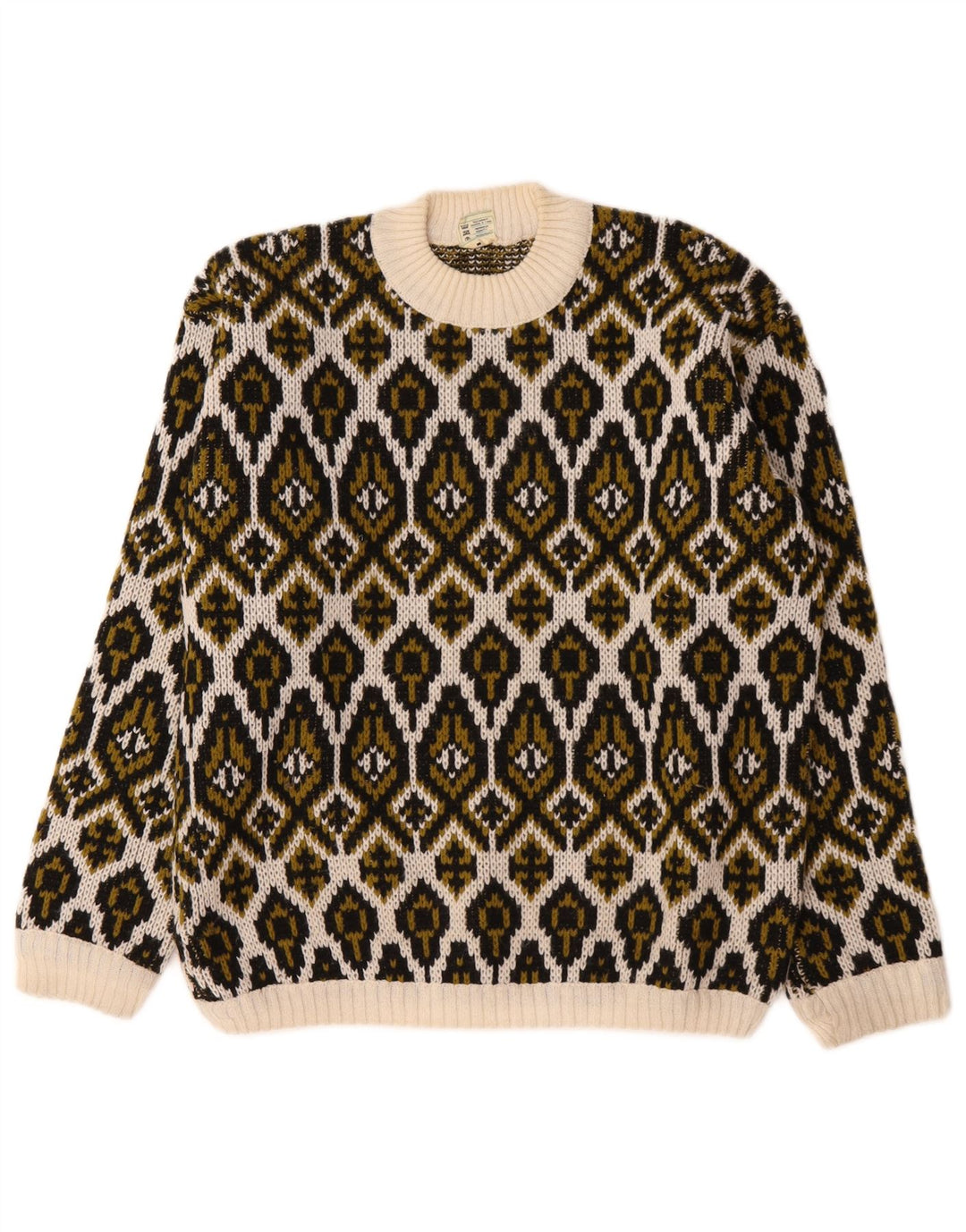 Vintage γυναικείο πουλόβερ με λαιμό χελώνα Medium Off White Fair Isle