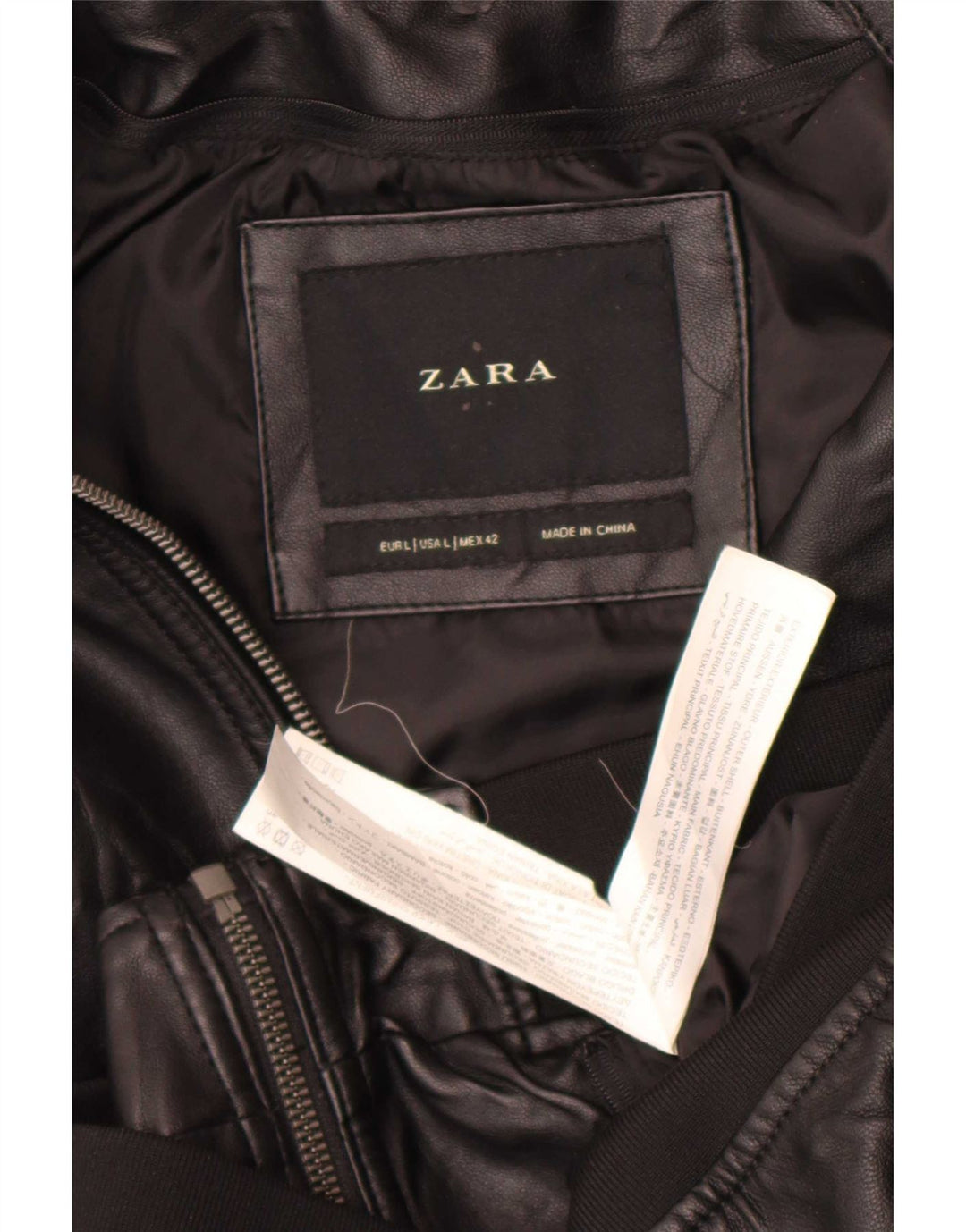 Zara Ανδρικό Faux Leather Bomber Jacket UK 40 Large Black Polyester