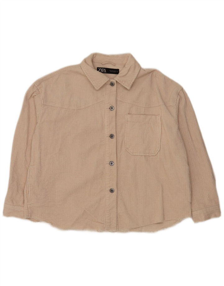 ZARA Γυναικείο Υπερμεγέθη Κοτλέ Πουκάμισο UK 14 Βαμβακερό μεσαίο υπόλευκο