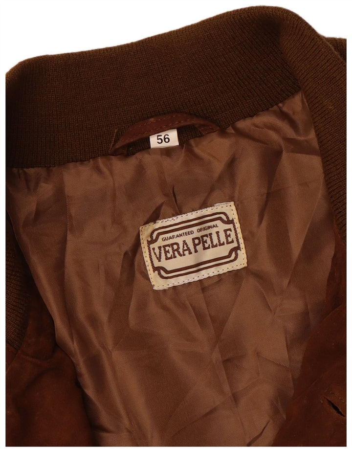 Vintage Ανδρικό Suede Bomber Jacket IT 56 3XL Καφέ Δερμάτινο