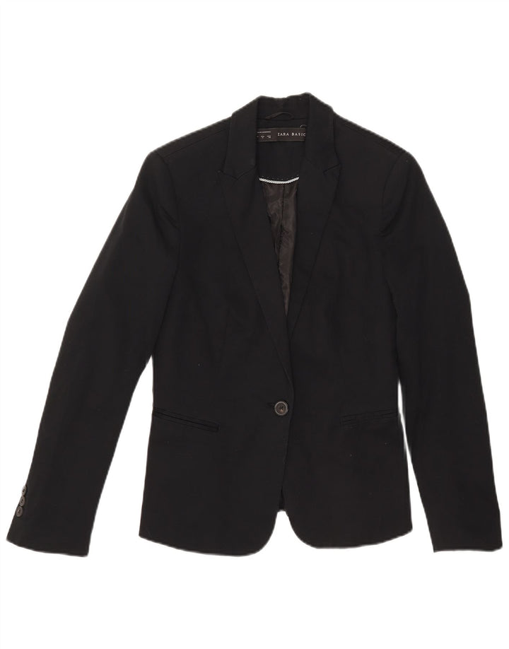 Zara Γυναικείο σακάκι 1 κουμπιού blazer UK 12 μεσαίο μαύρο βαμβακερό