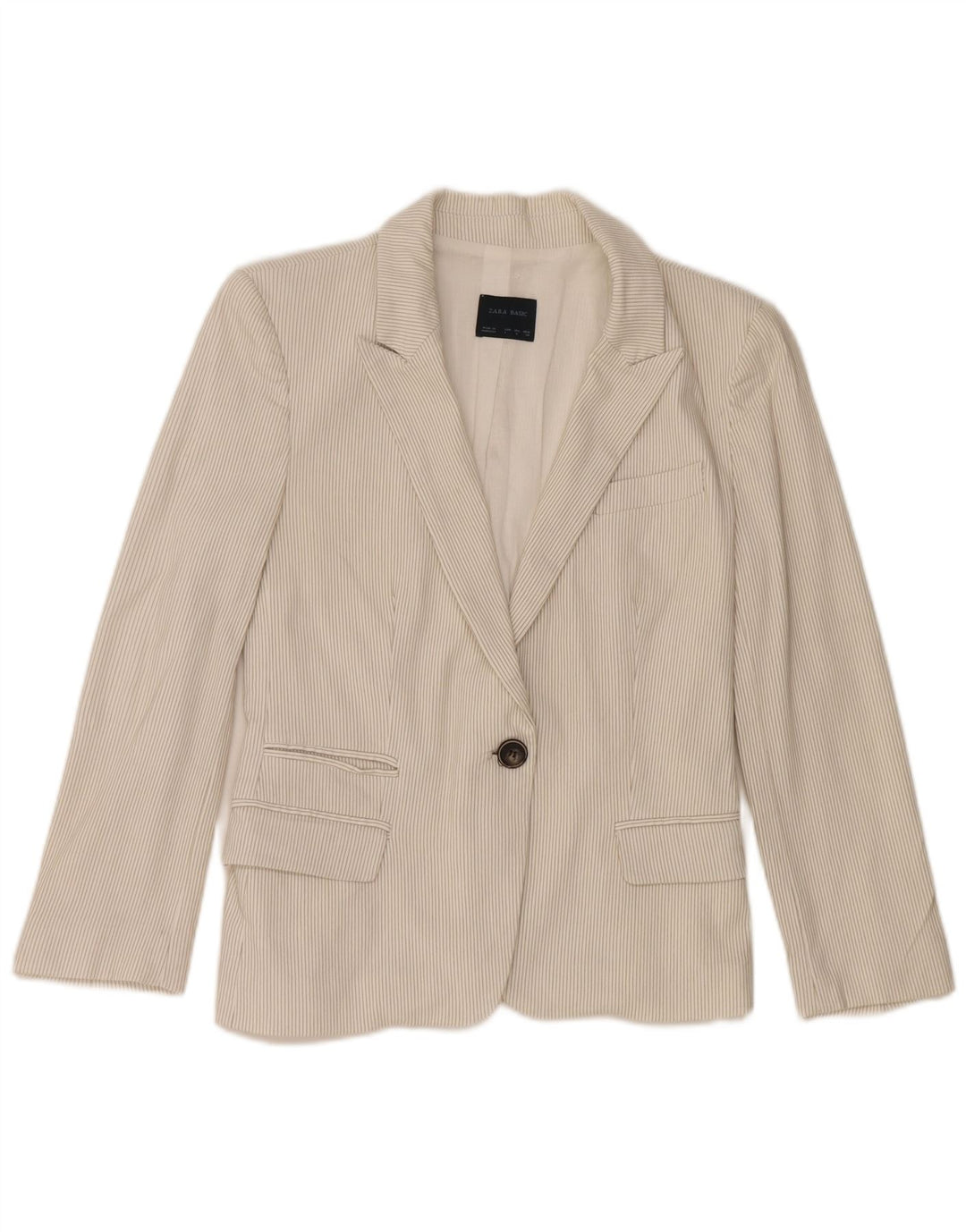 Zara Γυναικείο σακάκι 1 κουμπιού blazer UK 14 μεγάλο σε ανοιχτό λευκό βαμβακερό ρίγες