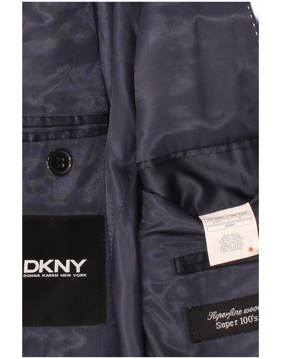 DKNY Mens 2 Button Blazer Jacket EU 48 Medium Navy Blue Wool