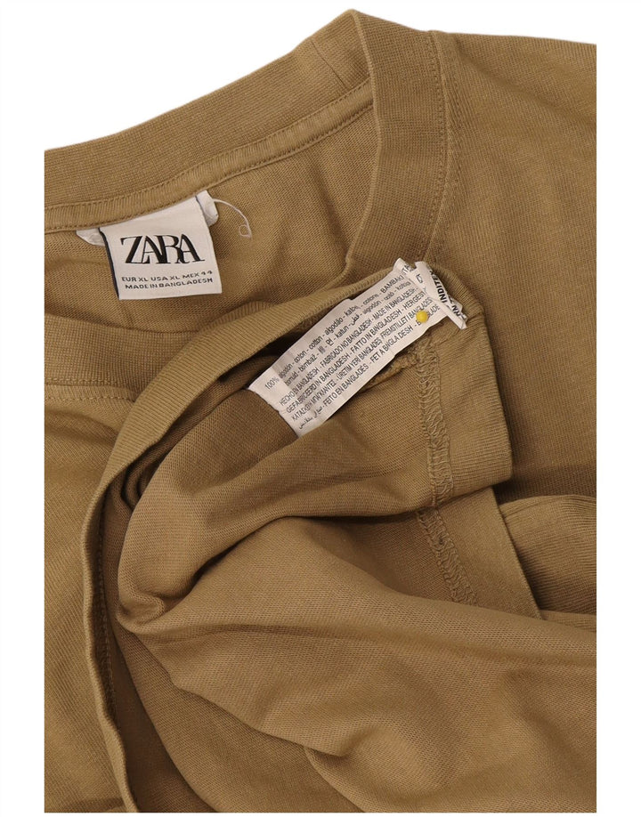 Ανδρικό τοπ Zara Μακρυμάνικο XL Μπεζ βαμβακερό