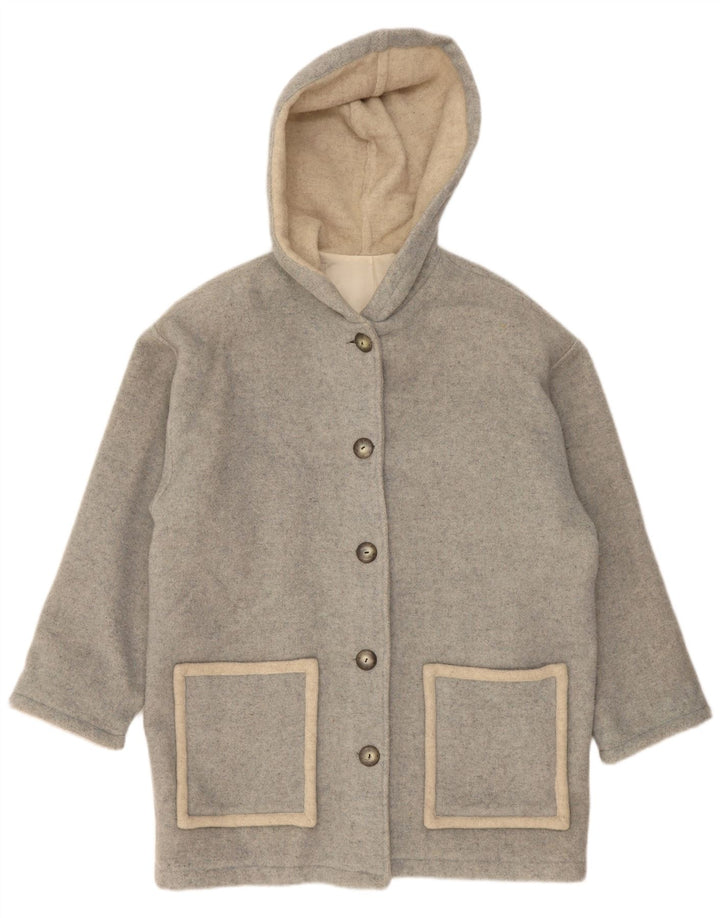 Vintage γυναικείο πανωφόρι με κουκούλα UK 18 XL Γκρι μαλλί