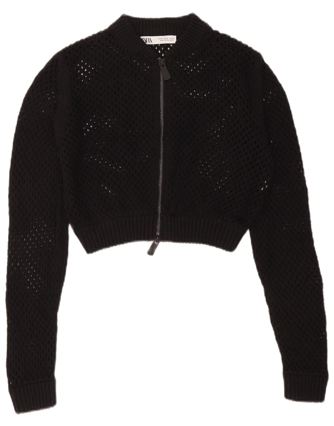 Zara Γυναικείο πουλόβερ Crop See Through Cardigan UK 12 Medium Black