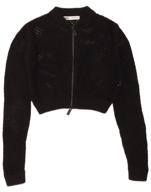 Zara Γυναικείο πουλόβερ Crop See Through Cardigan UK 12 Medium Black
