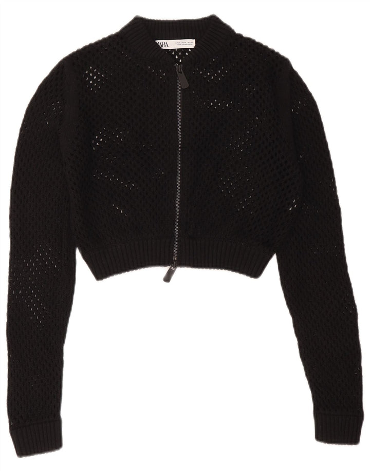 Zara Γυναικείο πουλόβερ Crop See Through Cardigan UK 12 Medium Black