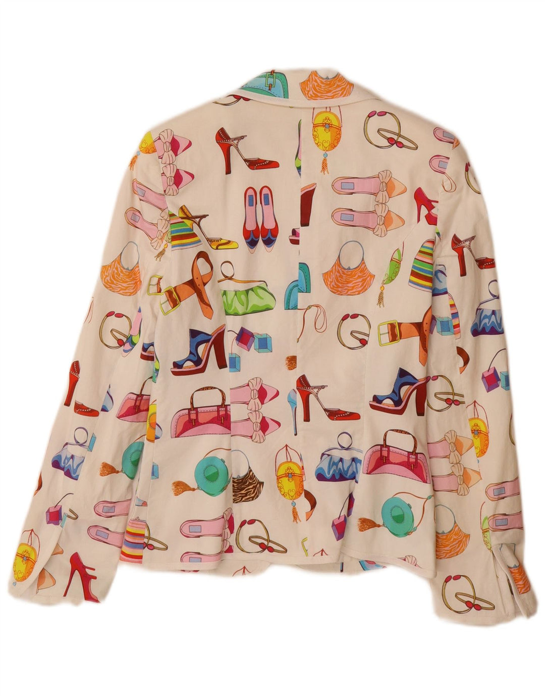 Vintage Γυναικείο Abstract Pattern Μπουφάν Blazer UK 12 Μεσαίο λευκό βαμβακερό