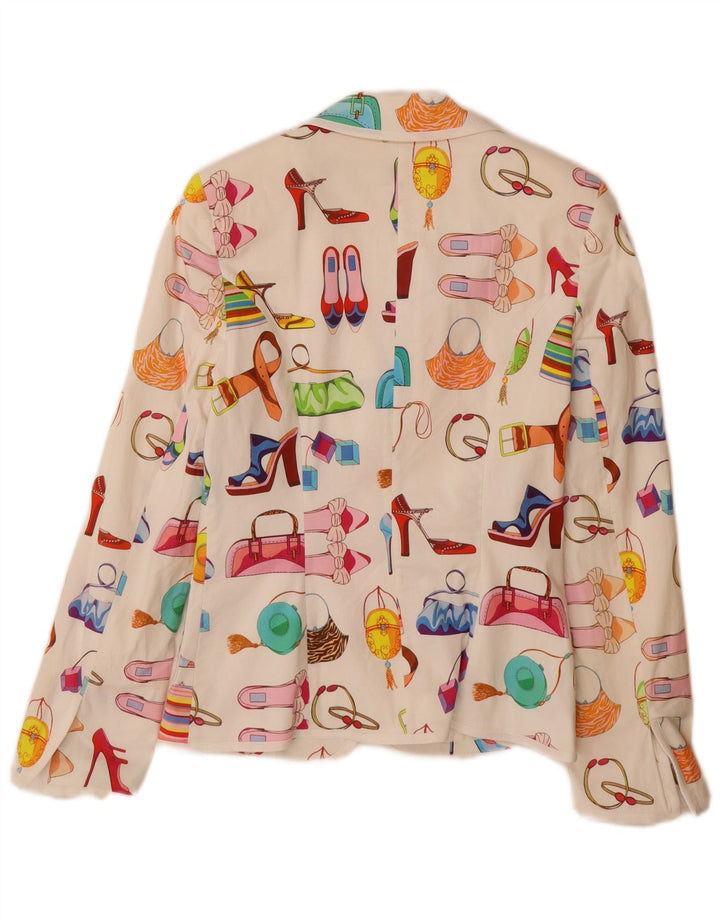 Vintage Γυναικείο Abstract Pattern Μπουφάν Blazer UK 12 Μεσαίο λευκό βαμβακερό