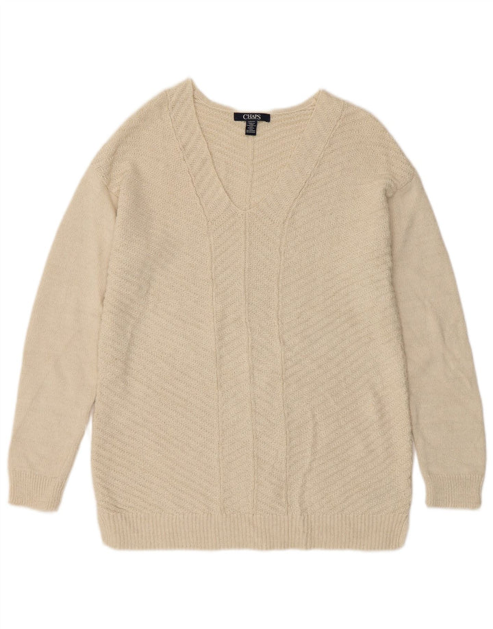 CHAPS Γυναικείο πουλόβερ με λαιμόκοψη με V λαιμόκοψη UK 10 Small Off White βαμβακερό