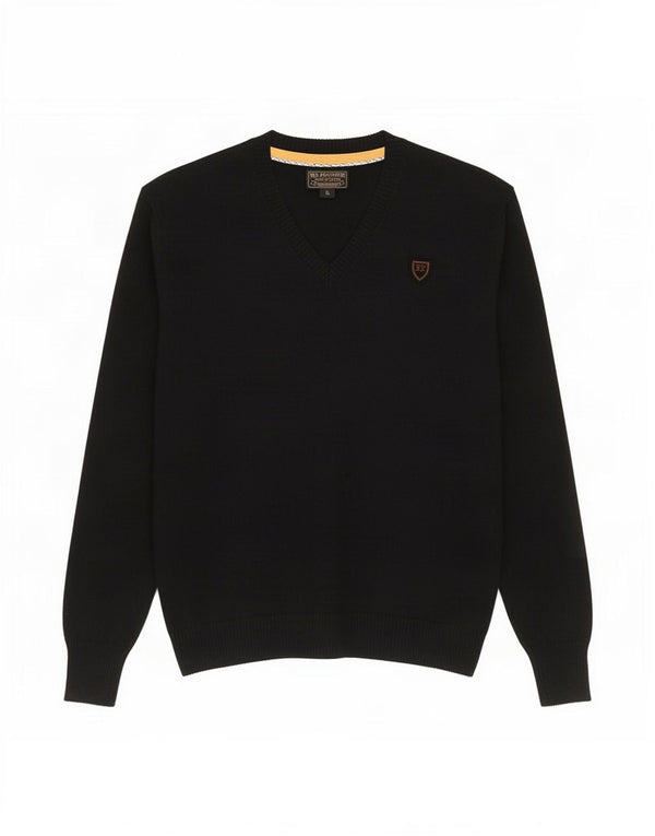 Γυναικείο πουλόβερ Ralph Lauren με V λαιμόκοψη UK 14 μεγάλο μαύρο βαμβακερό