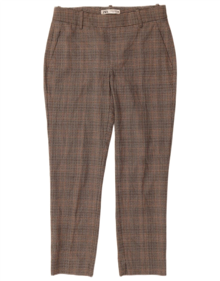 Zara Γυναικείο Slim παντελόνι Chino EU 38 Small W28 L27 Grey Check Polyester