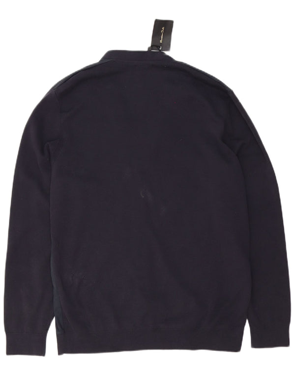 Massimo Dutti Ανδρικό πουλόβερ ζακέτα με κανονική εφαρμογή Μεγάλο μπλε ναυτικό πολυαμίδιο