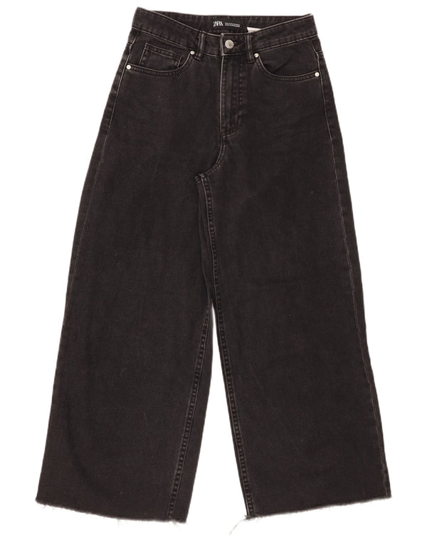 ZARA Γυναικείο ψηλό τζιν Crop φαρδύ πόδι W22 L25 μαύρο βαμβακερό