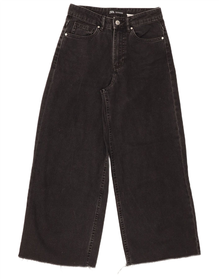 ZARA Γυναικείο ψηλό τζιν Crop φαρδύ πόδι W22 L25 μαύρο βαμβακερό