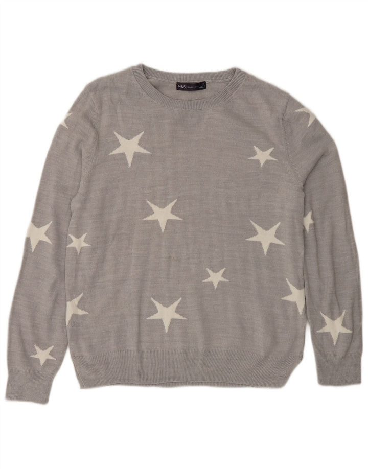 Γυναικείο πουλόβερ Marks & Spencer Graphic Crew Neck Jumper UK 12 Medium Grey