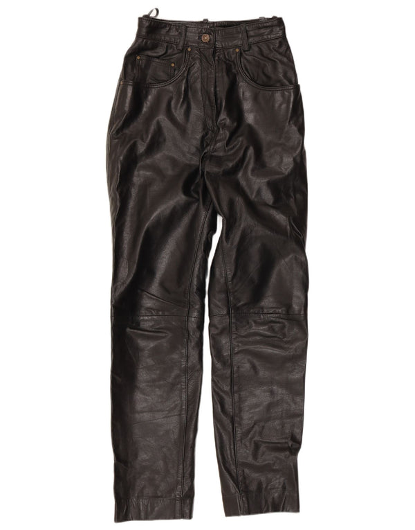 CLASSIC Γυναικείο ίσιο δερμάτινο παντελόνι UK 10 Small W26 L29 μαύρο δέρμα