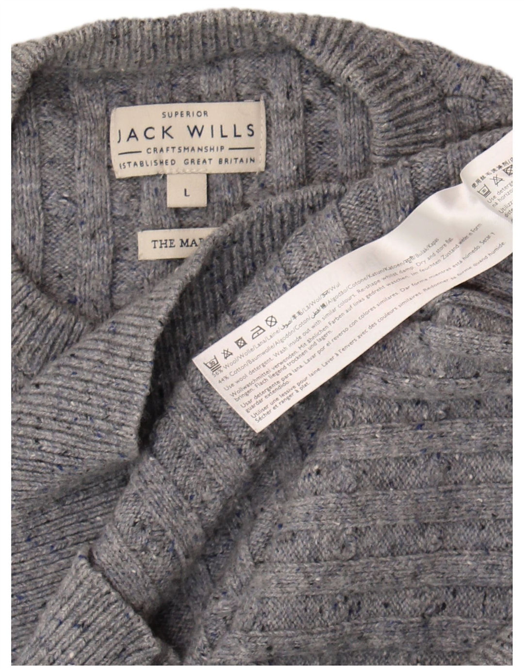 Jack Wills Ανδρικό πουλόβερ με λαιμόκοψη μεγάλο γκρι μαλλί
