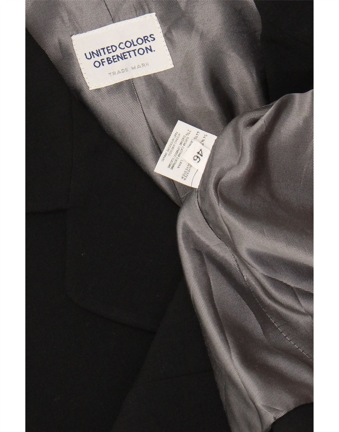 BENETTON Γυναικείο σακάκι 3 κουμπιών σακάκι IT 46 μεγάλο μαύρο πολυεστέρα